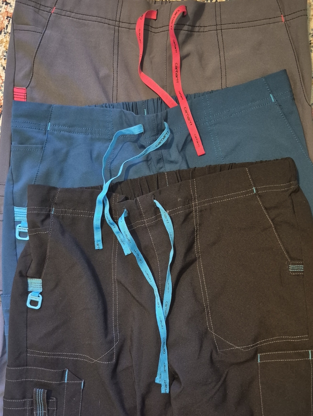 Carhartt Three-Pack Scrub Pants in Gray, Teal & Black MED TALL